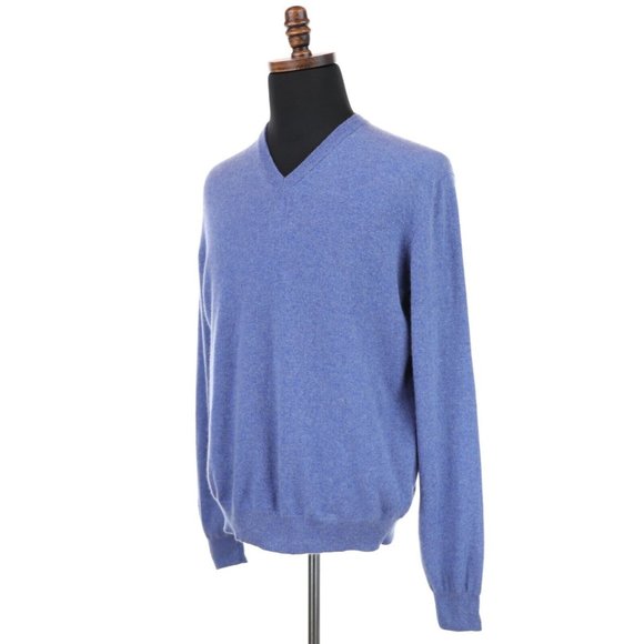 Brooks Brothers 2-Ply Scottish Cashmere Sweater Size Large V-Neck Pullover Blue - Picture 4 of 7